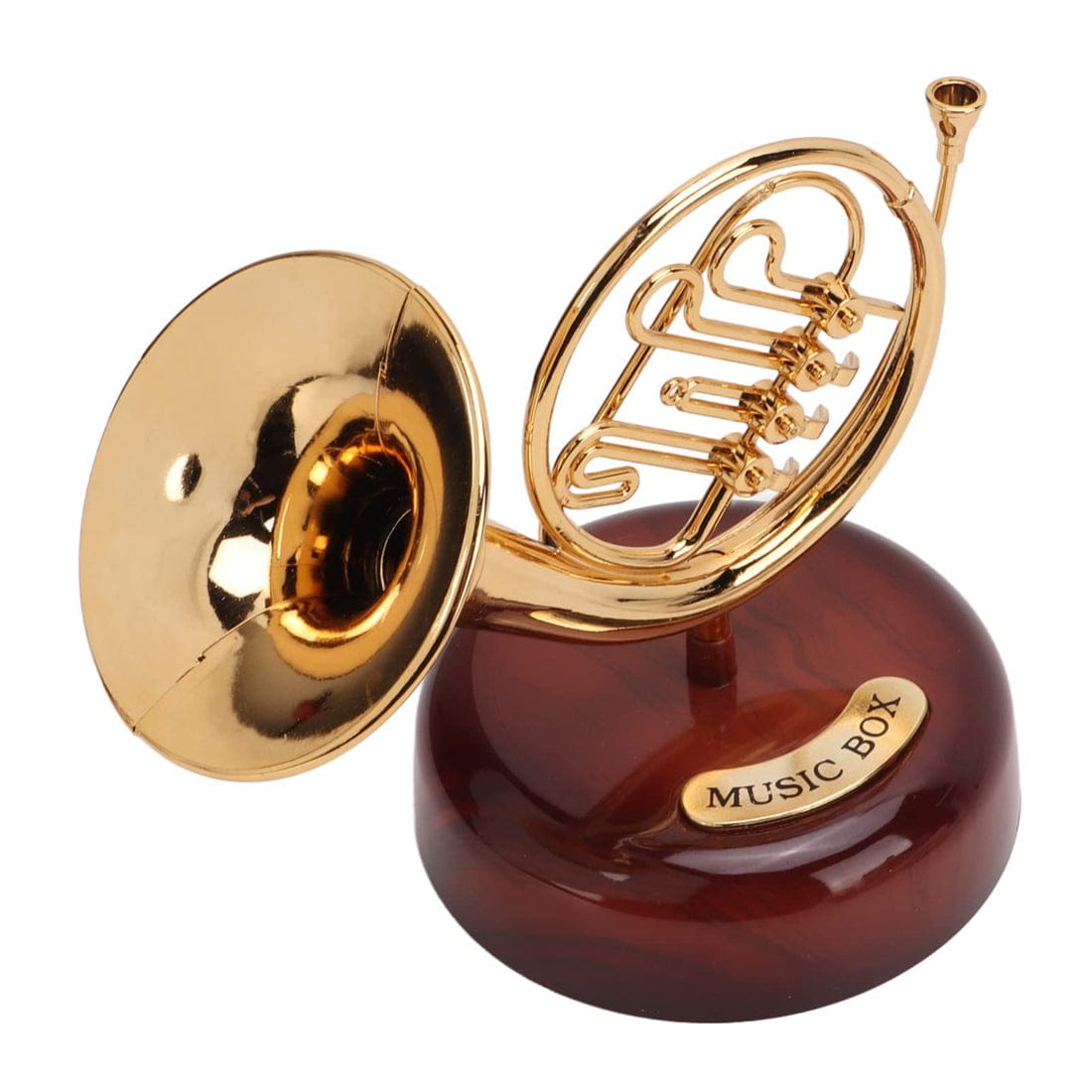 Anibox French Horn Music Box - Miniature Vintage Instrument with Rotating Base