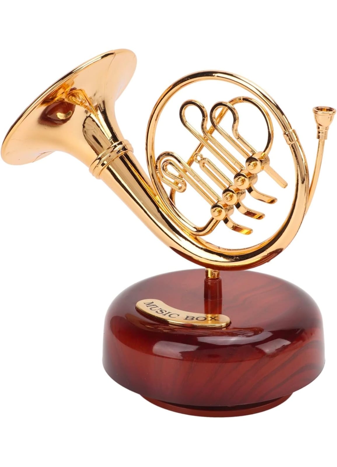 Anibox French Horn Music Box - Miniature Vintage Instrument with Rotating Base