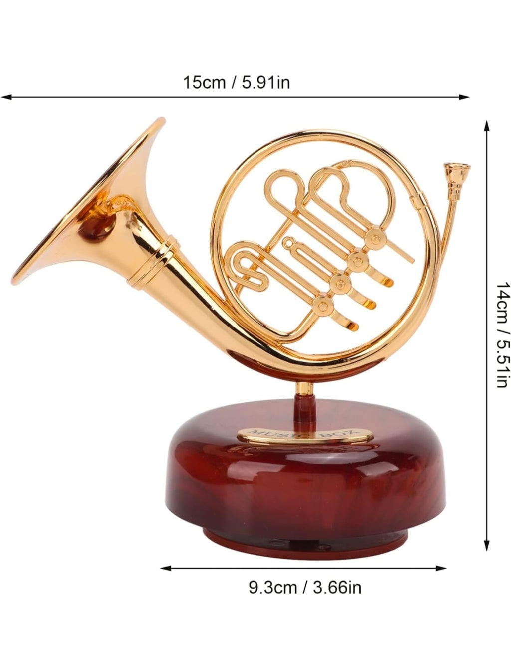 Anibox French Horn Music Box - Miniature Vintage Instrument with Rotating Base