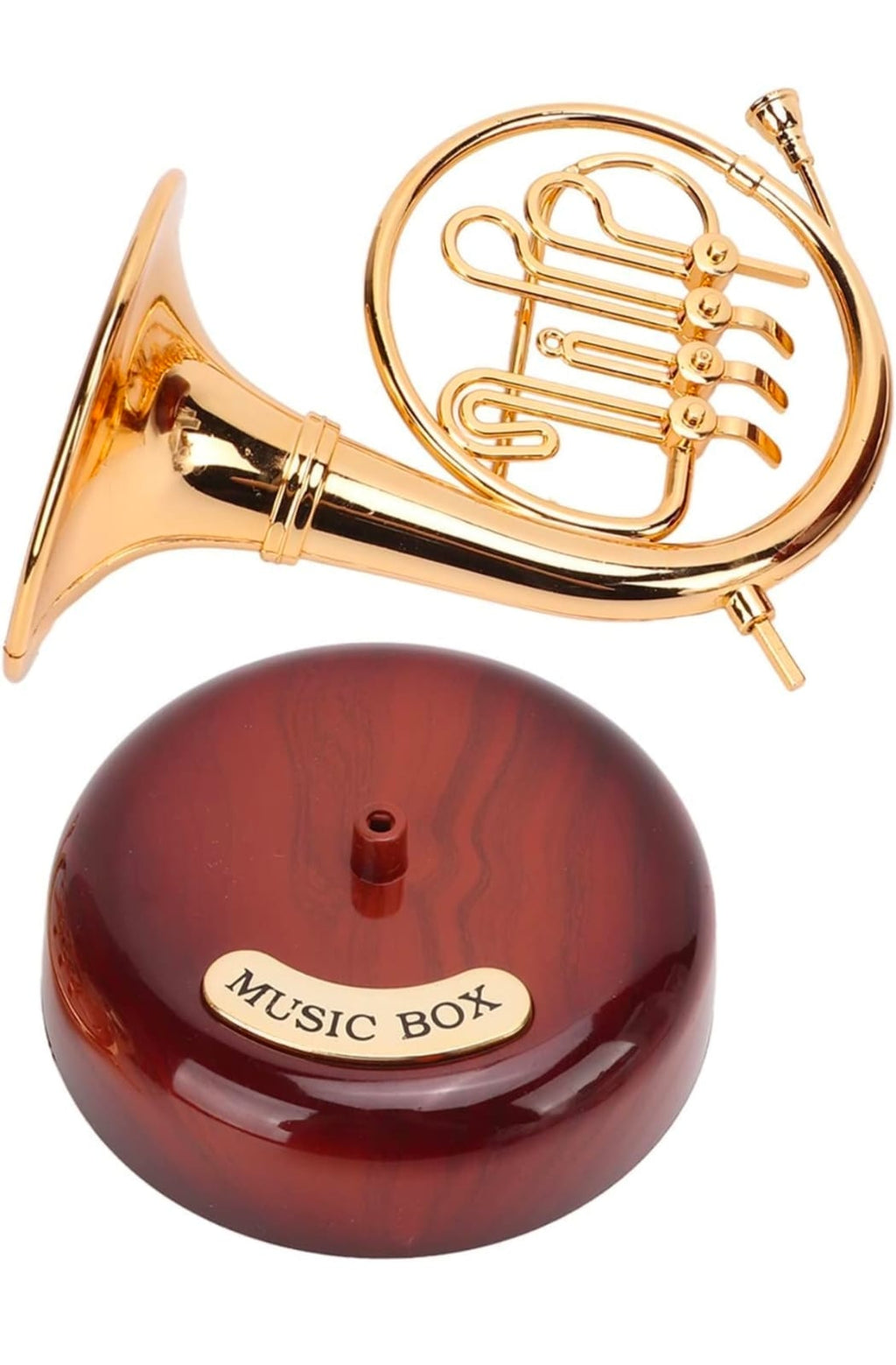 Anibox French Horn Music Box - Miniature Vintage Instrument with Rotating Base
