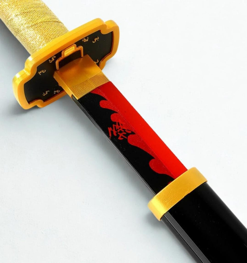 Wooden Katana, Red and Black, Gold Handle, Japanese Style, 104cm