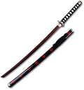 Black Wooden Katana Sword, Red and Black Design, Diamond Pattern Handle, Fully Assembled, 104cm