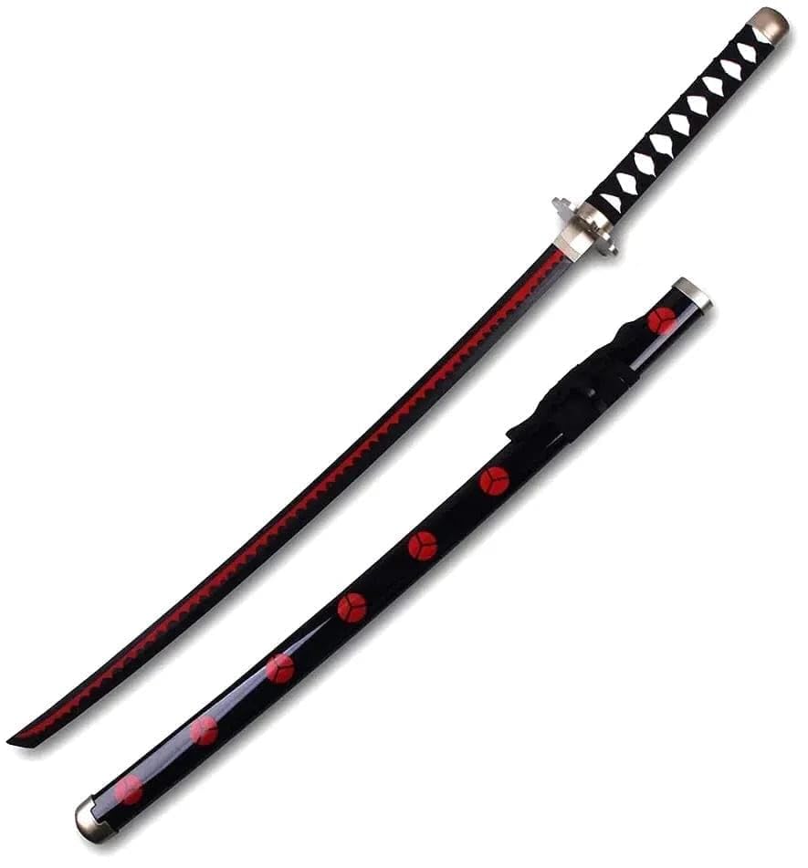 Black Wooden Katana Sword, Red and Black Design, Diamond Pattern Handle, Fully Assembled, 104cm