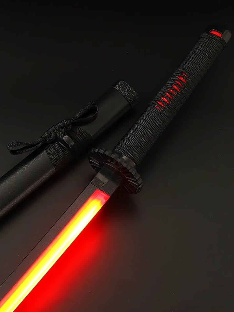 LED Wooden Katana Sword, Black Handle, Japanese Style, Fully Assembled, 104cm